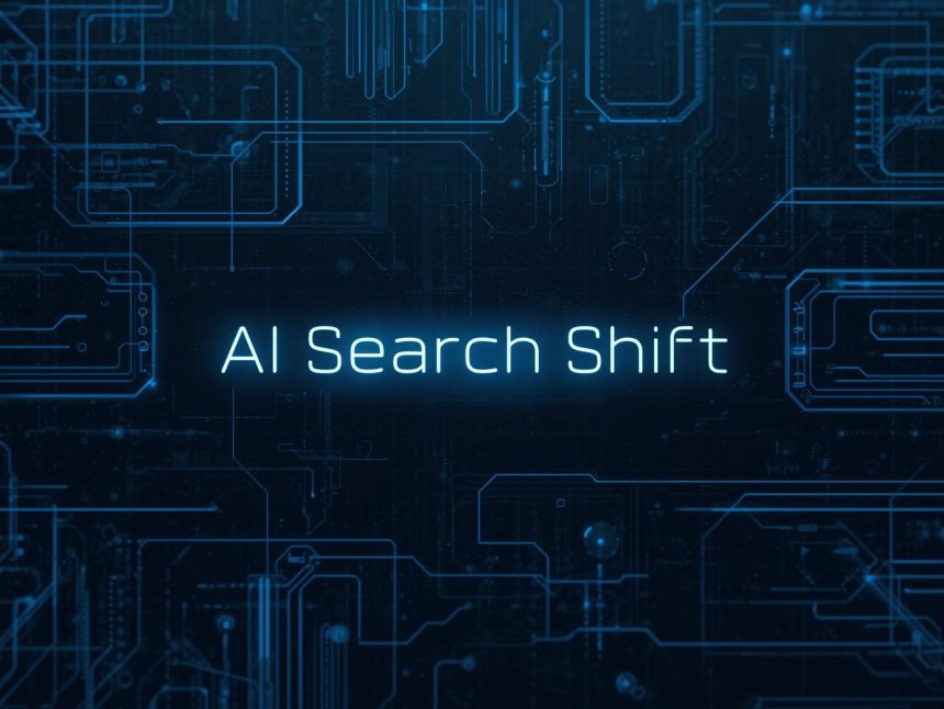 Surprised marketing manager pointing at glowing visibility graph labelled ‘GEO’ showing AI search boost.