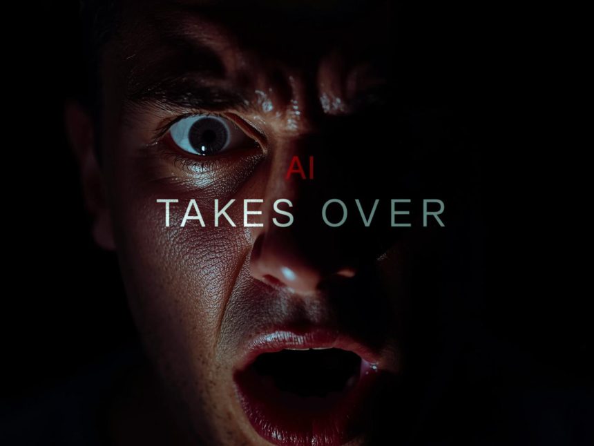 Person reacting with surprise to an AI Overview panel on a bright screen, symbolizing the shift toward zero-click search behavior.