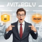 Business professional surprised at on-screen AI-powered A/B testing dashboard showing rising conversion metrics.