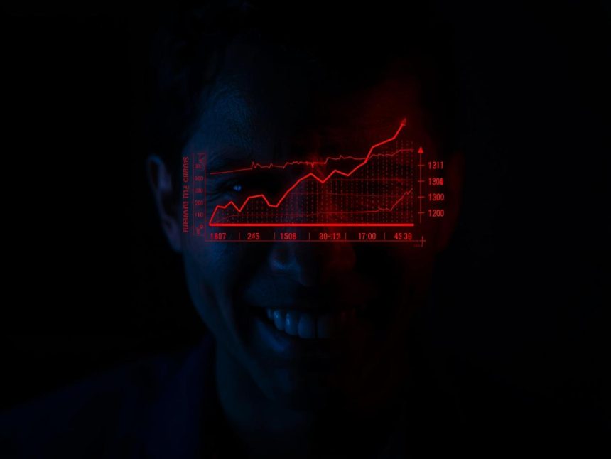 A marketer with a focused expression reviewing bright lift metrics on a glowing screen, showing the impact of brand lift campaigns.