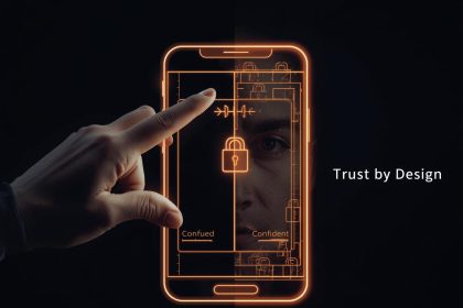 Professional looking at branching AI-generated future paths with a tense, focused expression representing scenario planning for AI-driven market disruption.