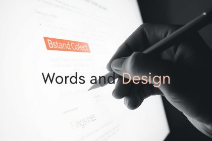 A focused designer reviewing UI text with strong contrast lighting, showing emotion and clarity while representing UX Writing Meets Visual Design.
