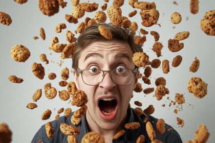 Marketing manager in modern office looks determined while a digital cookie icon dissolves behind him, representing The Death of Third-Party Cookies