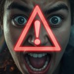 Confident digital marketer pointing at a glowing brand shield while monitoring AI-driven reputation dashboard