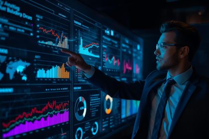 Marketer reviewing unified dashboards where multiple analytics sources merge into one visual interface.
