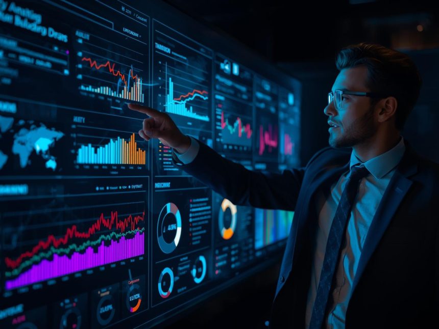 Marketer reviewing unified dashboards where multiple analytics sources merge into one visual interface.