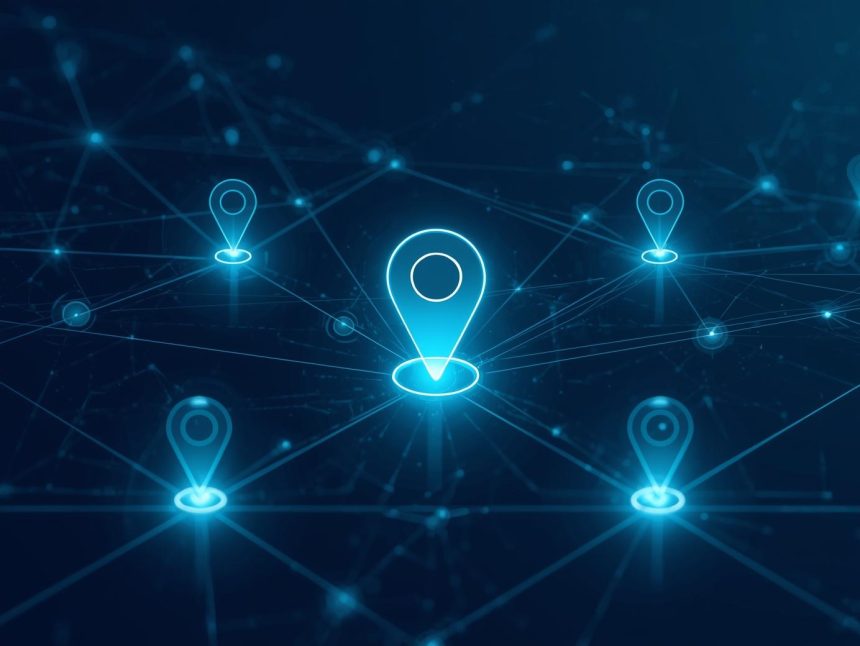 A digital marketer analyzes a glowing geo-map with regional data clusters, representing privacy-first geo-targeted campaigns.