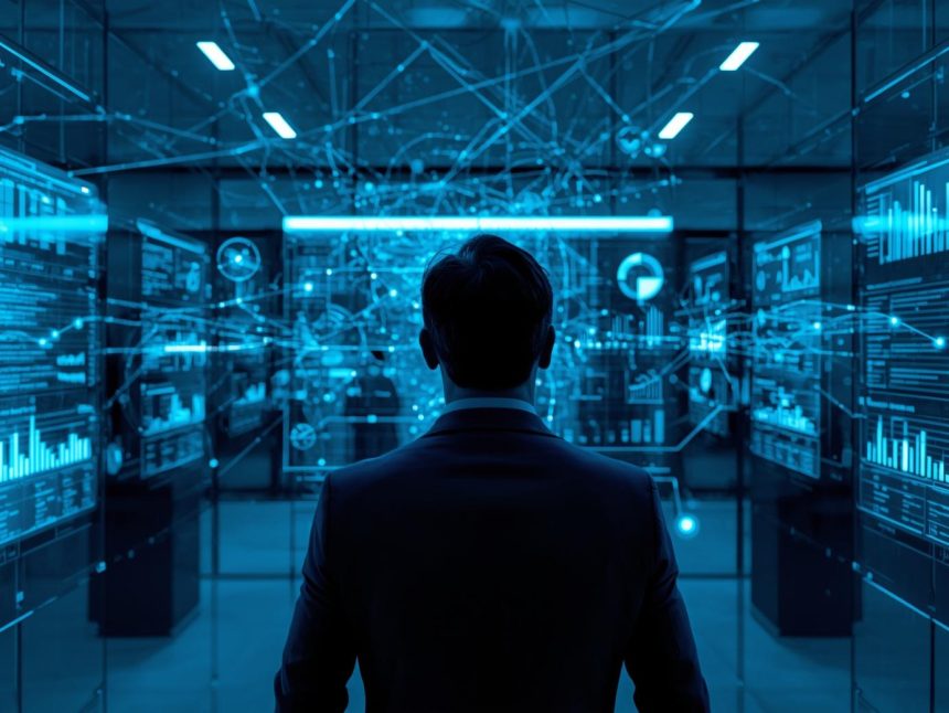 A smiling customer viewing synced loyalty rewards across phone, lap