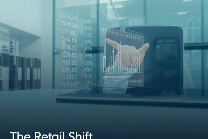 A diverse hand decisively points at a glowing, upward-trending chart on a minimalist desk, symbolizing the dramatic shift toward AI-Powered Personalization in retail.