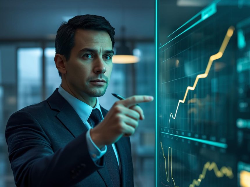 Confident planner presenting tight forecast vs actuals on a clear dashboard; inclusive team watching; predictive analytics for demand forecasting.