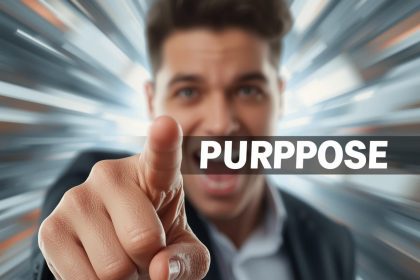 Entrepreneur smiling with laptop showing ‘Ethical Brand Positioning’ word-cloud and rising graph in bold colors