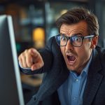 Marketer with surprised expression viewing dropping organic traffic chart under the caption ‘Traffic Vanished’ in relation to