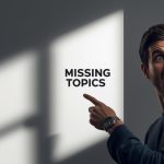 Focused marketer analyzing a content map with visible gaps on a screen, expressing realization during topic gap analysis for content expansion.