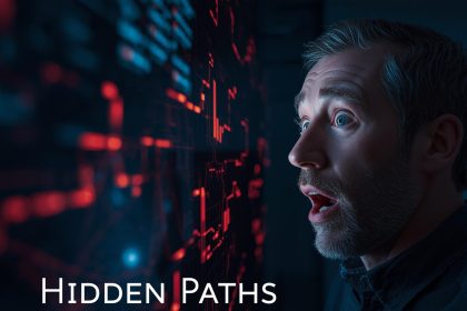 Marketing analyst revealing customer journey insights using first-party data with a surprised expression and glowing analytics visuals.