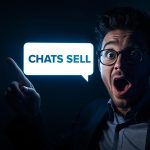 A curious marketer reacting to an AI chat interface, highlighting the future of conversational commerce in SEA.