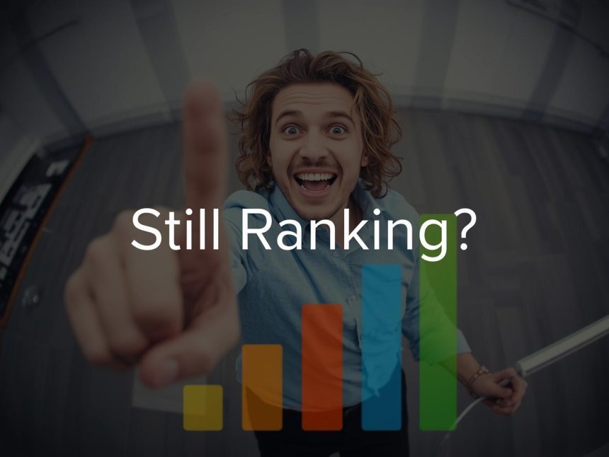 Focused marketer pointing at evergreen SEO content blocks on a screen, showing confidence and clarity about long-term rankings.