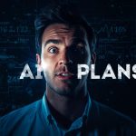 Marketer reacting with surprise as AI generates a complete marketing strategy on a digital screen.