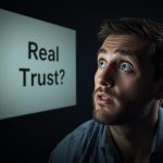 A confident marketer pointing at a phone screen, expressing clarity and trust while demonstrating purpose-driven social media strategy.