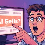 Marketer reacting with surprise while reviewing AI-generated product descriptions on an e-commerce dashboard