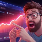 Creator pointing at engagement dashboard with surprise, highlighting Social Media Algorithms in 2026 and retention metrics.