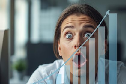 Marketer reacting with surprise to AI dashboard detecting an early social media trend before it peaks.