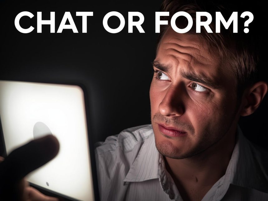 B2B marketer reacting to AI chatbot qualifying leads in real time, showing surprise and clarity during a sales conversation.