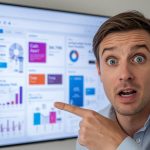 Marketer reacting with surprise while viewing AI-personalized email content blocks on a laptop screen.