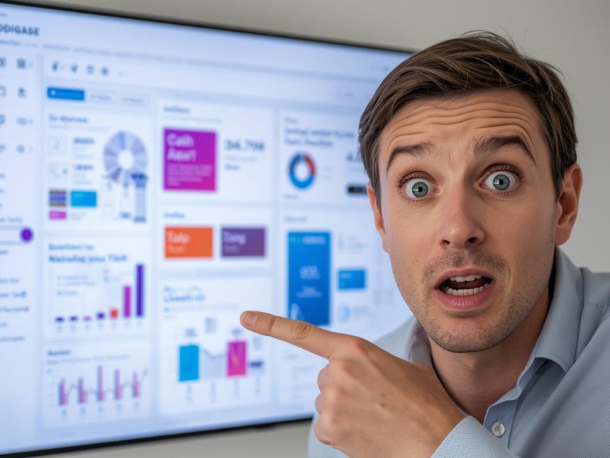 Marketer reacting with surprise while viewing AI-personalized email content blocks on a laptop screen.