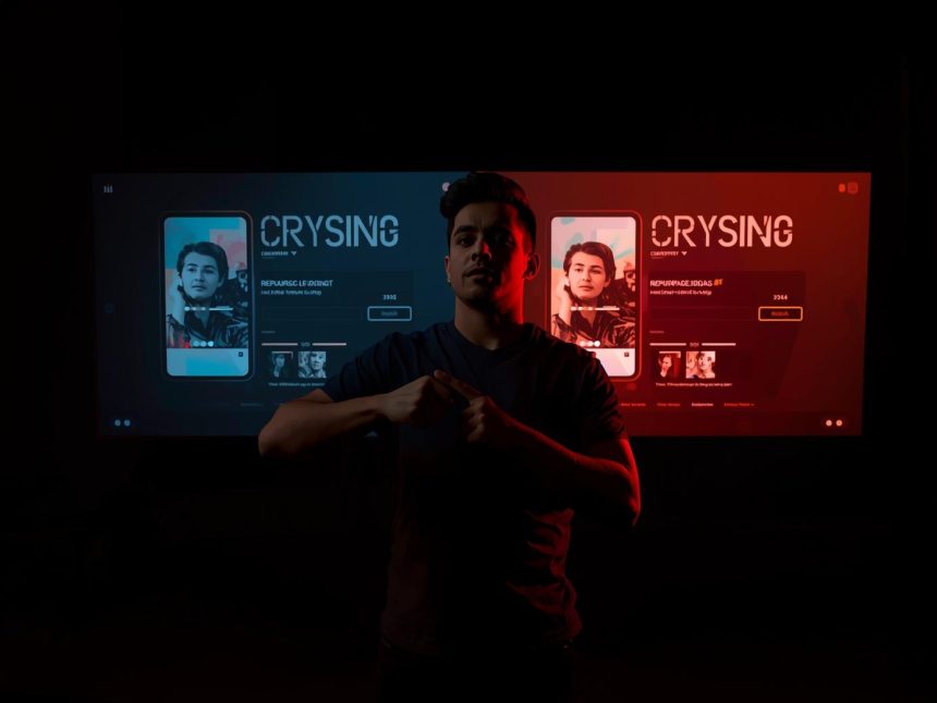 A marketer with an excited expression points to multiple glowing content formats on several screens, highlighting content repurposing frameworks.