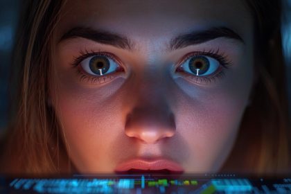 A surprised marketer staring at an AI-powered search result, realizing how search behavior shifts as AI models evolve.