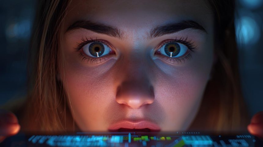 A surprised marketer staring at an AI-powered search result, realizing how search behavior shifts as AI models evolve.