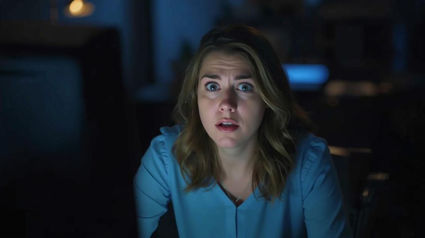 Concerned community manager reviewing a declining Community NPS Scoring dashboard, showing early warning signs of trust loss.