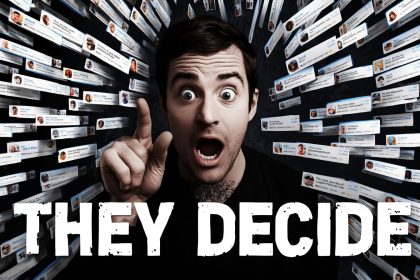 Creator reacting with surprise while pointing at TikTok comments, illustrating interactive storytelling for TikTok & Reels and audience participation.