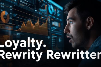 E-commerce marketer reacting to AI prediction dashboard showing customer loyalty insights and future behavior signals.