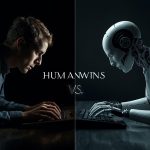 Content marketer reacting to futuristic AI dashboards, highlighting content marketing predictions for 2026 and strategic change.