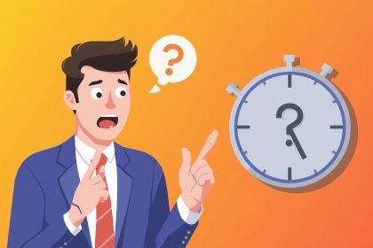 Marketer pointing at an interactive website dashboard with surprised expression, highlighting interactive web elements for higher time-on-page.