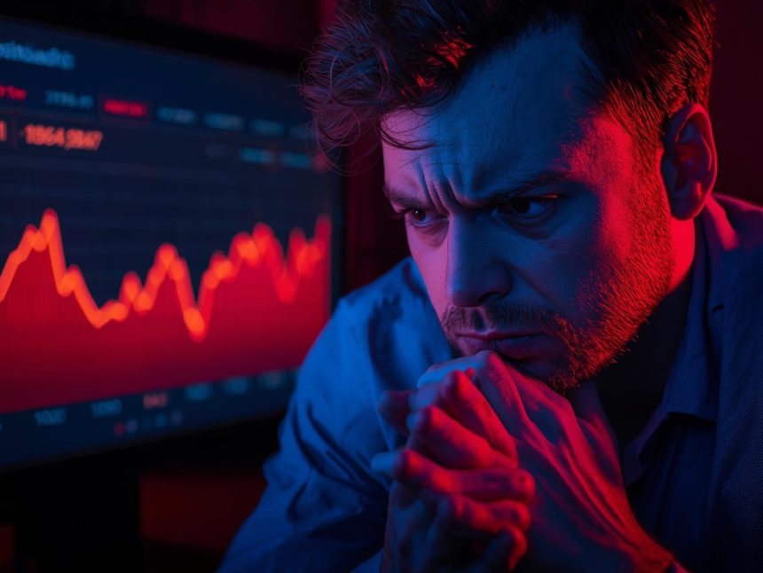 A marketer looks surprised as an AI dashboard highlights rising churn risk, illustrating Predictive Churn Models for Subscription Brands.