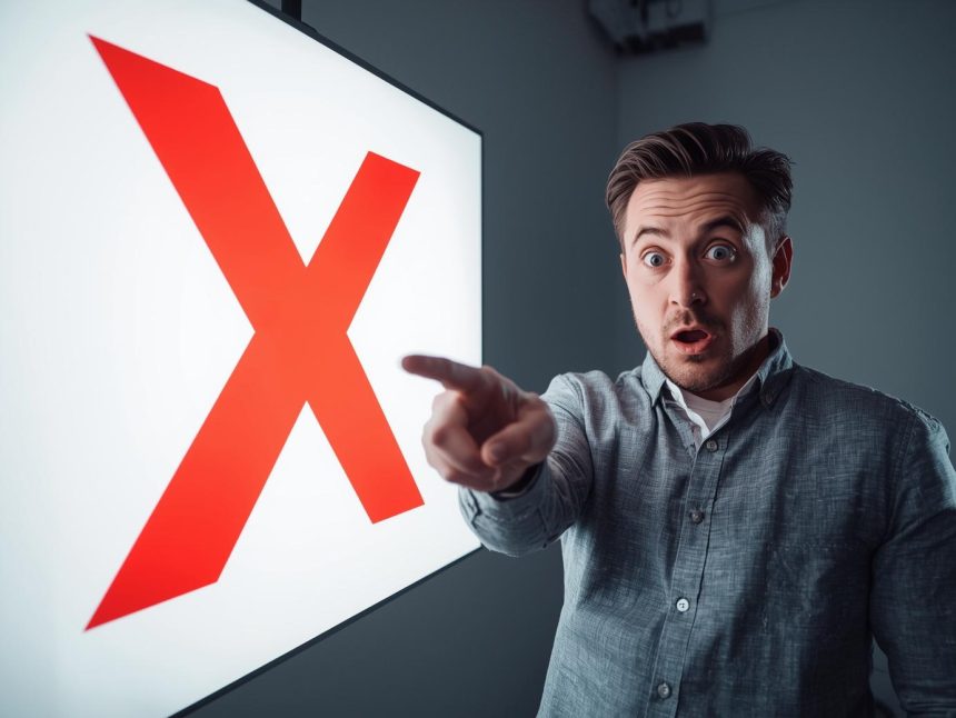 Surprised marketer pointing at a laptop with clean charts, representing sustainable marketing strategies and reduced digital waste.