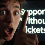 Customer support leader reacting with relief as community support system reduces service load and tickets.