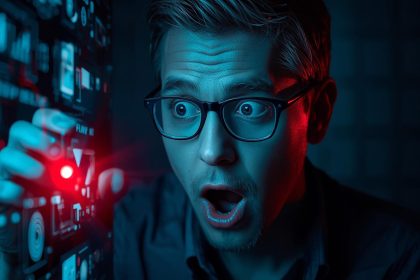 A marketer reacts with surprise as micro-action signals illuminate on a screen, highlighting Behavioral Email Triggers and real-time intent detection.